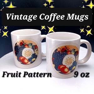 Vintage Fruit Pattern Coffee Mugs - 9 oz